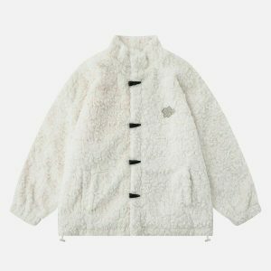revolutionary sherpa coat with horn shape buttons 3409