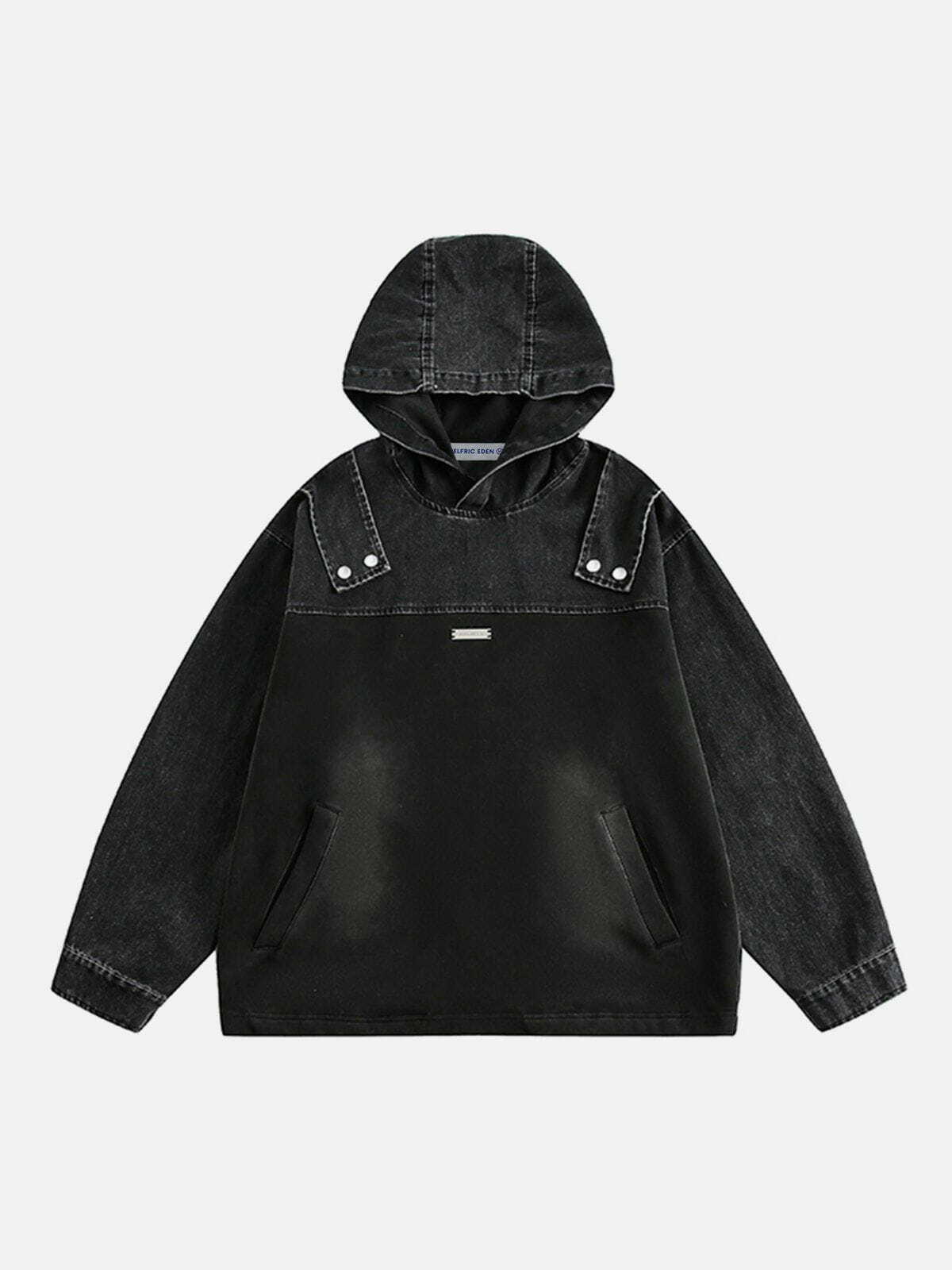 revolutionary solid button hoodie edgy & sleek streetwear 8112