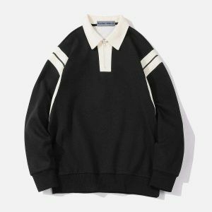 revolutionary stripe patchwork polo sweatshirt 2697