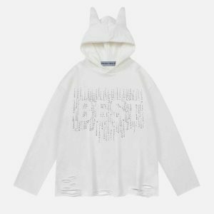 rhinestone embellished washed hoodie edgy & vibrant streetwear 3292