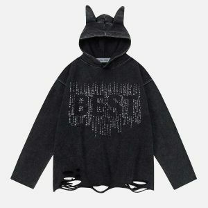 rhinestone embellished washed hoodie edgy & vibrant streetwear 6146