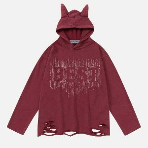 rhinestone embellished washed hoodie edgy & vibrant streetwear 6684