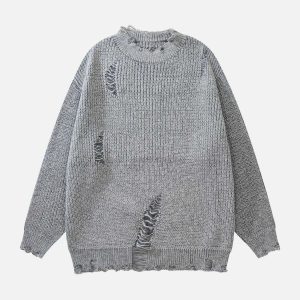 ripped knit sweater edgy ripped detail sweater youthful knit design 4141