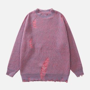 ripped knit sweater edgy ripped detail sweater youthful knit design 5768