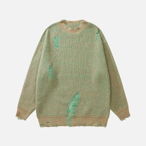 ripped knit sweater edgy ripped detail sweater youthful knit design 6504