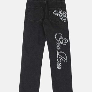 rose embroidered jeans chic & youthful streetwear staple 2635