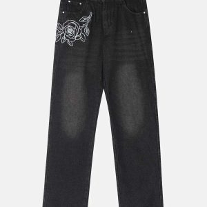 rose embroidered jeans chic & youthful streetwear staple 6393