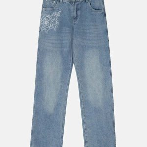 rose embroidered jeans chic & youthful streetwear staple 8237