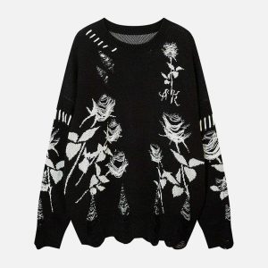 rose raw edge sweater   youthful & chic urban style 4306