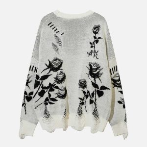 rose raw edge sweater   youthful & chic urban style 8277