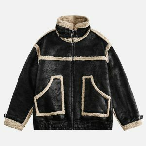 sherpa patchwork coat edgy & vibrant streetwear 3254