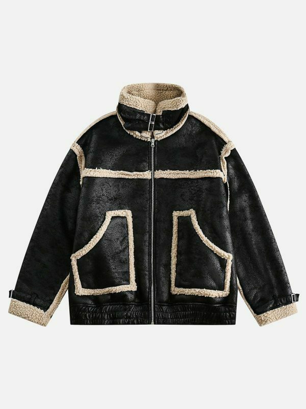 sherpa patchwork coat edgy & vibrant streetwear 3254