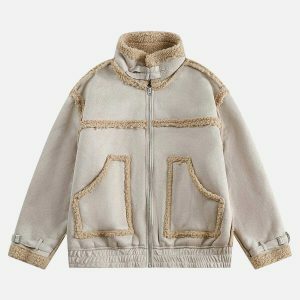 sherpa patchwork coat edgy & vibrant streetwear 5059