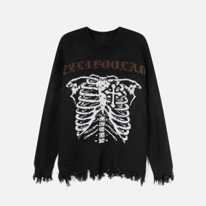 skeleton edge breakage sweater edgy skeleton breakage sweater dynamic urban style 4252