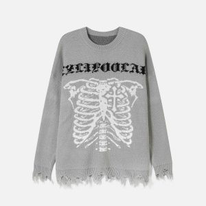 skeleton edge breakage sweater edgy skeleton breakage sweater dynamic urban style 8130