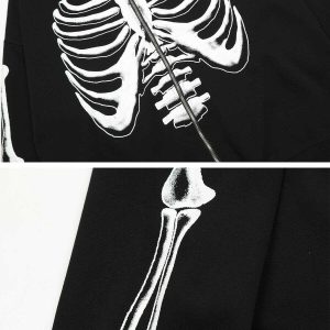 skeleton print hoodie   edgy urban streetwear essential 6491