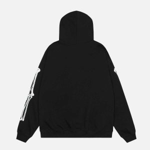 skeleton print hoodie   edgy urban streetwear essential 7604