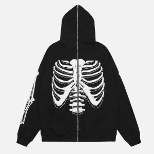 skeleton print hoodie   edgy urban streetwear essential 8539
