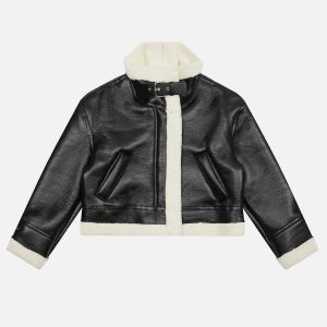 sleek faux leather racing jacket   urban & youthful style 8916