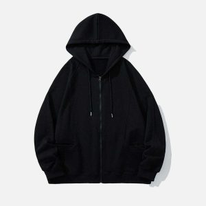 sleek solid color hoodie zip up urban chic style 8442