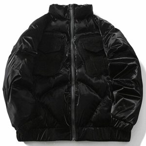 sleek solid color puffer jacket with pocket detail 4808