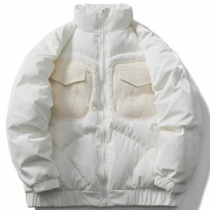 sleek solid color puffer jacket with pocket detail 7327
