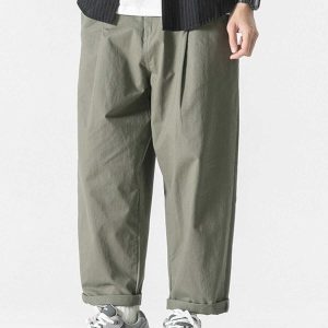 sleek solid color twill pants   minimalist urban fit 4229