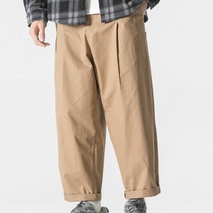 sleek solid color twill pants   minimalist urban fit 6601