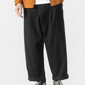 sleek solid color twill pants   minimalist urban fit 7811