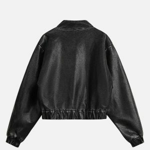 sleek washed faux leather jacket urban racing style 3548