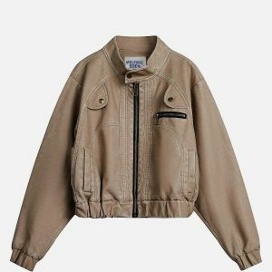 sleek washed faux leather jacket urban racing style 5877