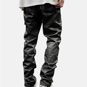 sleek waxed slim pants urban chic & youthful style 7765