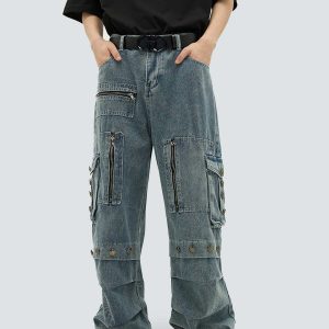 sleek zip up jeans with multi pockets for urban chic 3416