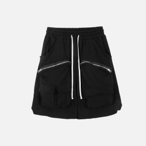 sleek zip up shorts with large pockets   urban trendsetter 3649