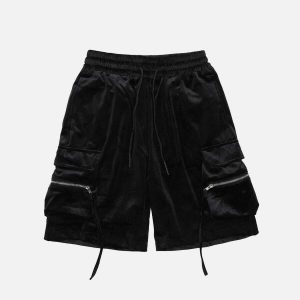 sleek zip up shorts with large pockets   urban trendsetter 6461