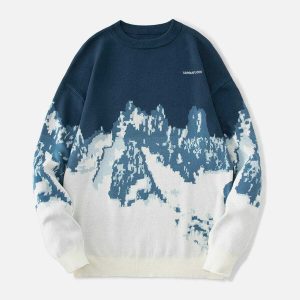 snow mountain landscape sweater jacquard design iconic look 4485