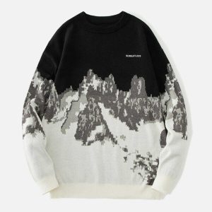snow mountain landscape sweater jacquard design iconic look 6140