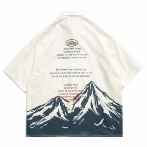 snow mountain print shirt   youthful & dynamic style 8356