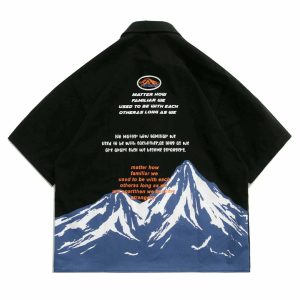 snow mountain print shirt   youthful & dynamic style 8542