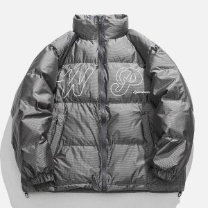 solid letter print coat bold design & winter chic 8986