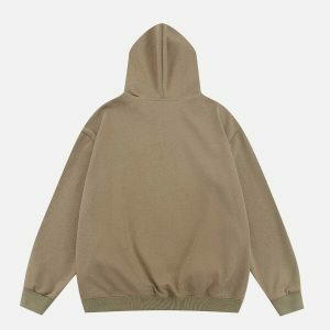 solid metal buckle hoodie   edgy urban streetwear staple 3683
