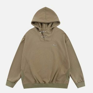 solid metal buckle hoodie   edgy urban streetwear staple 4860