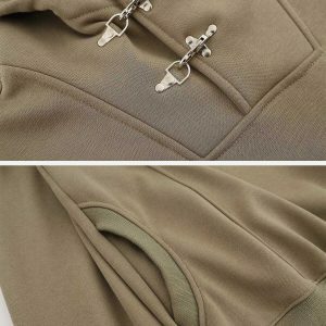 solid metal buckle hoodie   edgy urban streetwear staple 6534