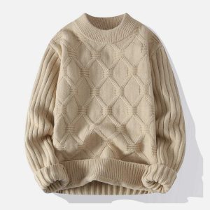 solid net jacquard sweater dynamic net pattern sweater chic jacquard design 5611