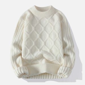 solid net jacquard sweater dynamic net pattern sweater chic jacquard design 8838