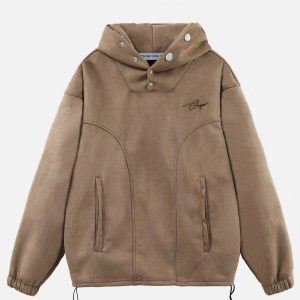 solid suede hoodie   chic & durable urban essential 2620