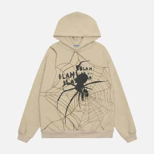 spider shadow print hoodie   edgy streetwear essential 4304