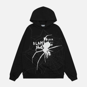 spider shadow print hoodie   edgy streetwear essential 6085