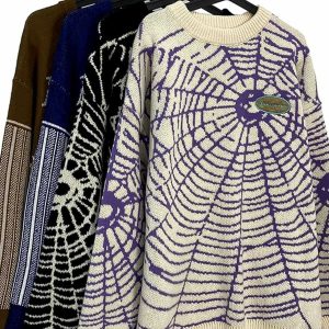 spider web knit sweater edgy & youthful streetwear staple 7736