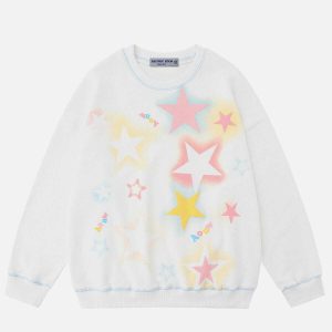 star print sweatshirt youthful & trendy urban appeal 7480